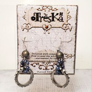 Treska Steampunk Rhinestone Beaded Dangle Hoop Earrings Boho Bohemian NEW NWT